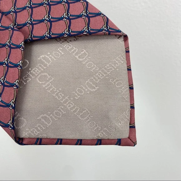 Vintage 90s Christian Dior Monsieur Mauve Pink Blue Chain Silk Menswear - Picture 9 of 11